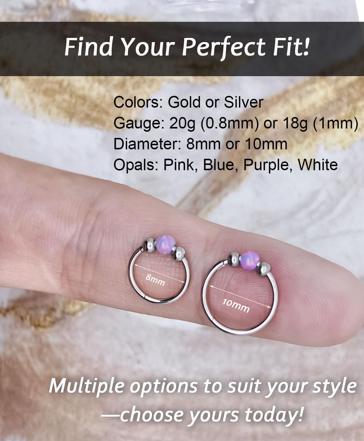 4PCS Stainless Steel Nose Rings Set for Women Men,Hypoallergenic 20G L-Shaped Nose Studs 18G Purple Opal Hinged Small Silver Hoops for Nostril Septum Cartilage Helix Rook 2nd/3rd Earlobe Lip Piercings