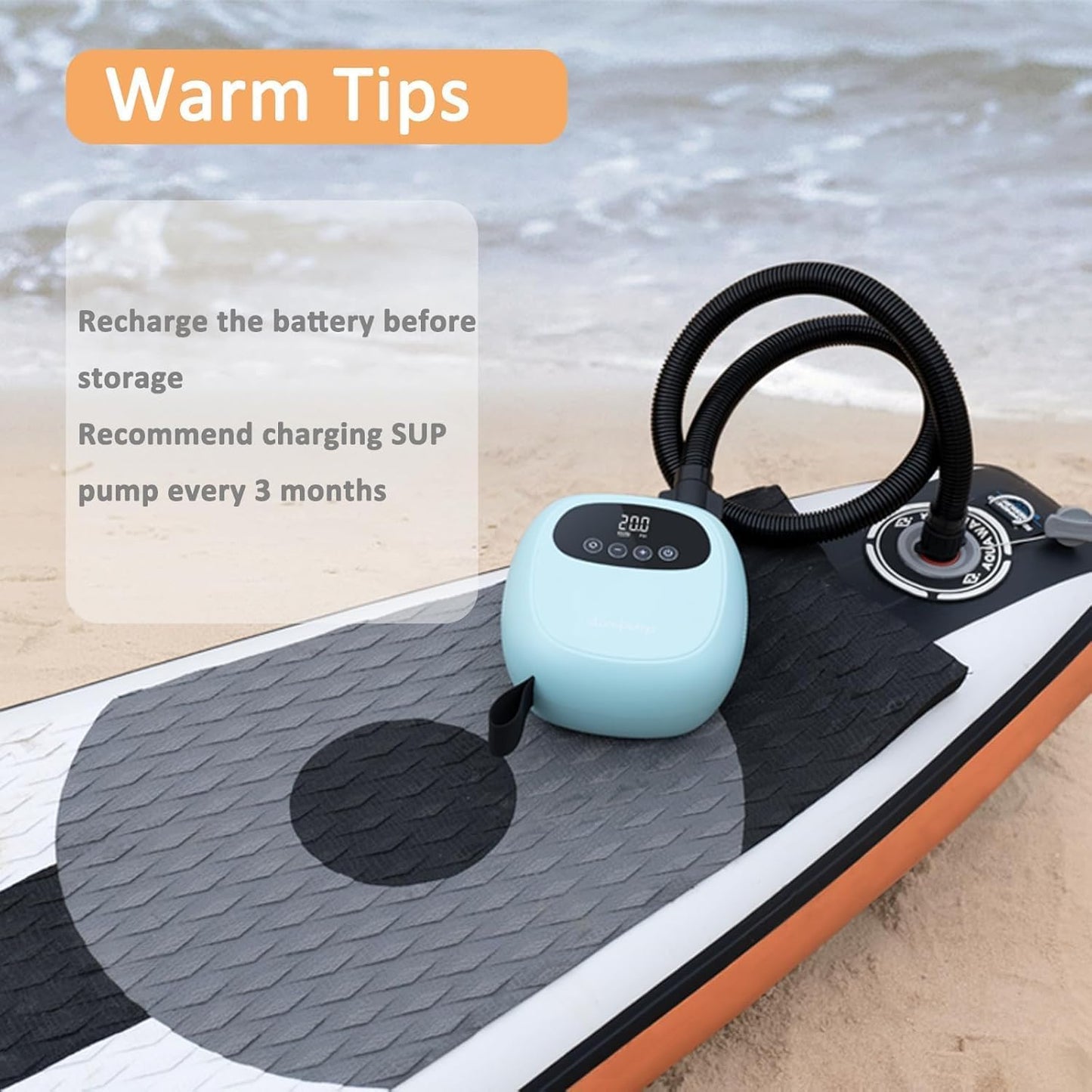 dwndpump Electric Paddle Board Pump, Rechargeable 20 PSI SUP Pump, Dual-Stage Inflation and Deflation Sup Air Pump, Portable Electric Pump for Kayaks, Wind Wings, SUPs (with 7 Valve Adapters)