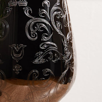 Sky Fish Stainless Steel Wine Glasses With Black Plated,etched with intricate and authentic baroque engravings,Royal style wine goblets,Set of 2(17oz)