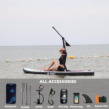 AISUNSS Inflatable Paddle Board for Adult, Paddle Board for All Skill Levels, Wide SUP Board with Primium Accessories Include SUP Carry Bag, Hand Pump, 10L Waterproof Bag and Adj Paddle