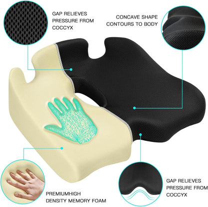Benazcap X Large Memory Seat Cushion for Office Chair Pressure Relief Sciatica & Tailbone Pain Relief Memory Foam Firm Coccyx Pad for Long Sitting, for Office Chair, Gaming Chair and Car Seat Upgrade