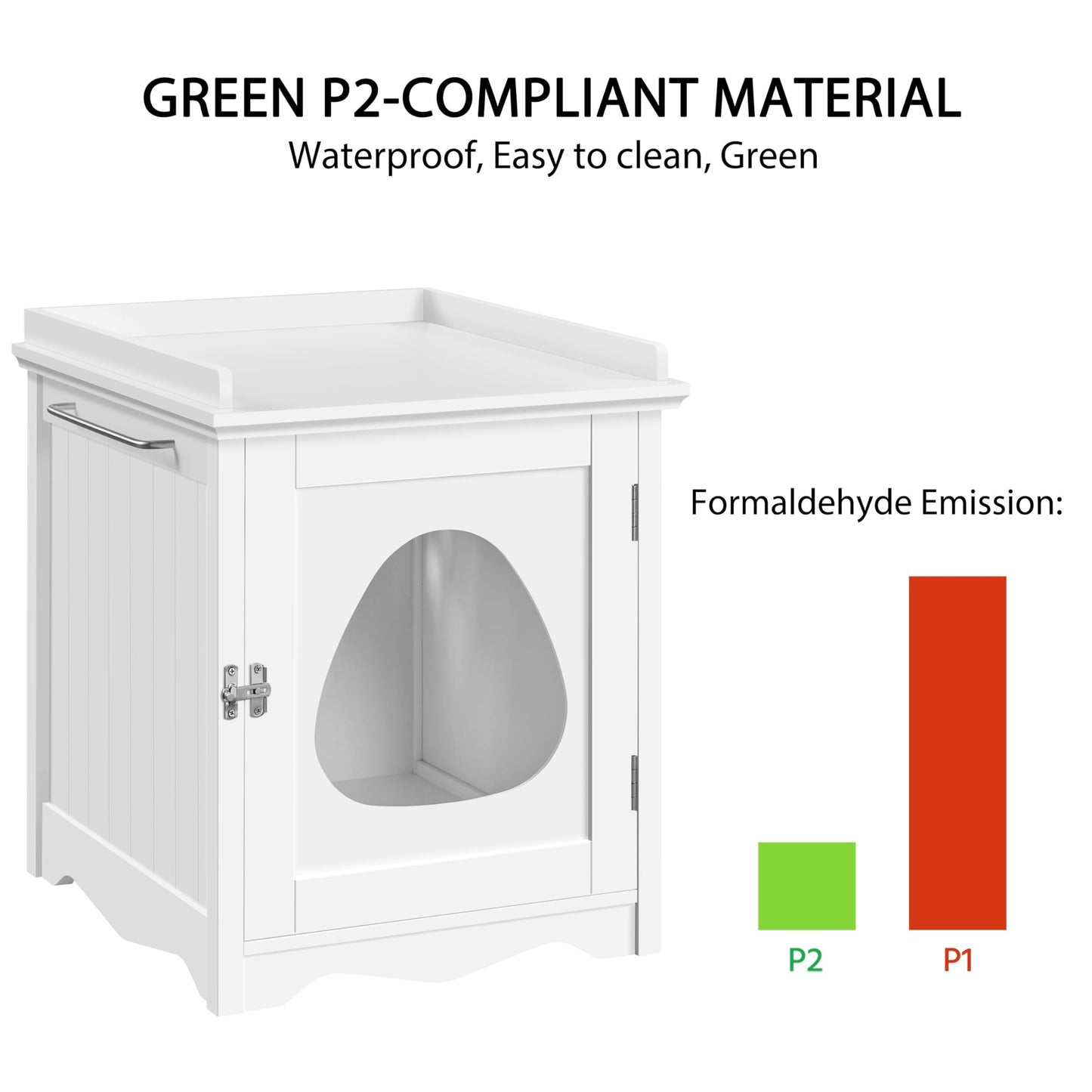 Yaheetech Cat Litter Box Enclosure, Hidden Litter Box Furniture with Side Towel Bar, Wooden Cat Washroom, Storage Cabinet, Indoor Pet House, Side Table Nightstand, White