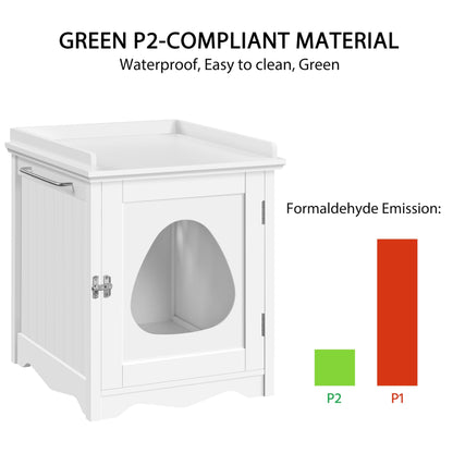 Yaheetech Cat Litter Box Enclosure, Hidden Litter Box Furniture with Side Towel Bar, Wooden Cat Washroom, Storage Cabinet, Indoor Pet House, Side Table Nightstand, White