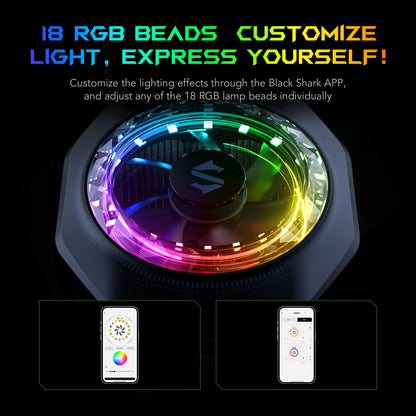 Black Shark Magnetic Phone Cooler 5 Pro - 18 Addressable RGB LEDs, Detachable Grip, APP-Controlled Thermostatic Cooling Fan for iPhone MagSafe/Android/iPad -Gaming/Streaming/Photography