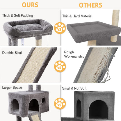 SHA CERLIN Cat Tree 36 Inches Cat Tower with Hammock, Sisal Scratching Post for Indoor Kittens, Small Room, Grey