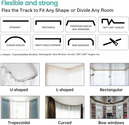 Room Divider Curtains Flexible Ceiling Tracks Set Curtain Track Ceiling Mount Blackout Curtain for Living Room Bedroom Ceiling Curtain Rod Privacy Dividers Panels W120 x H96 Beige Drape & Black Rail
