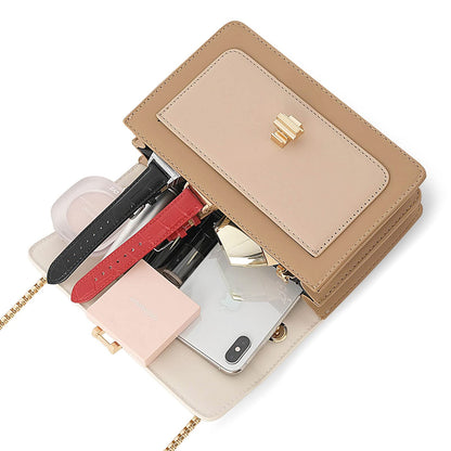 Crossbody Bags Cute Faux Leather Trendy Cross Body Purses for Women Small Color-Block Designer Handbags Ladies Satchel Chain Strap Shoulder Bag Beige White