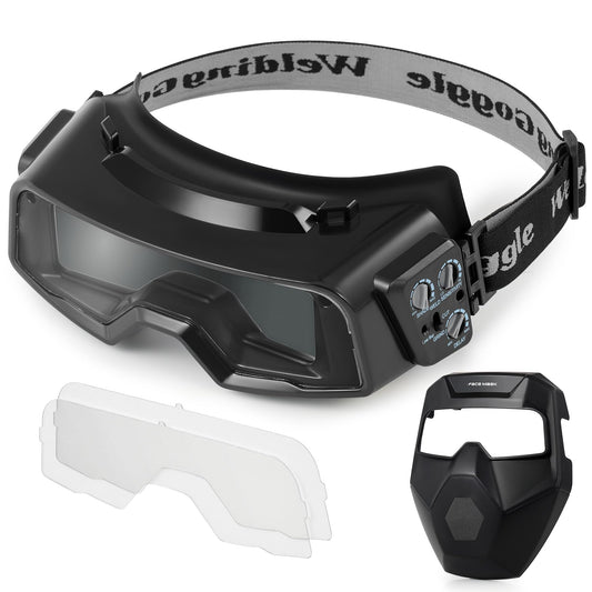 CREWORKS Auto Darkening Welding Goggles, Safety Glasses for Men With Wide Shade 4/5-9/9-13, Eye Protection Mask Helmet for Grinding Plasma Cutting TIG MIG Arc, Black