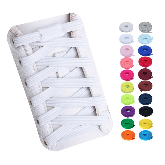 Booyckiy No Tie Elastic Shoelaces for Kids, Adults and Elderly, Adjustable Tieless Shoe Laces for Sneakers Boots and Casual Shoes - 16 Colors, 41 inch, White