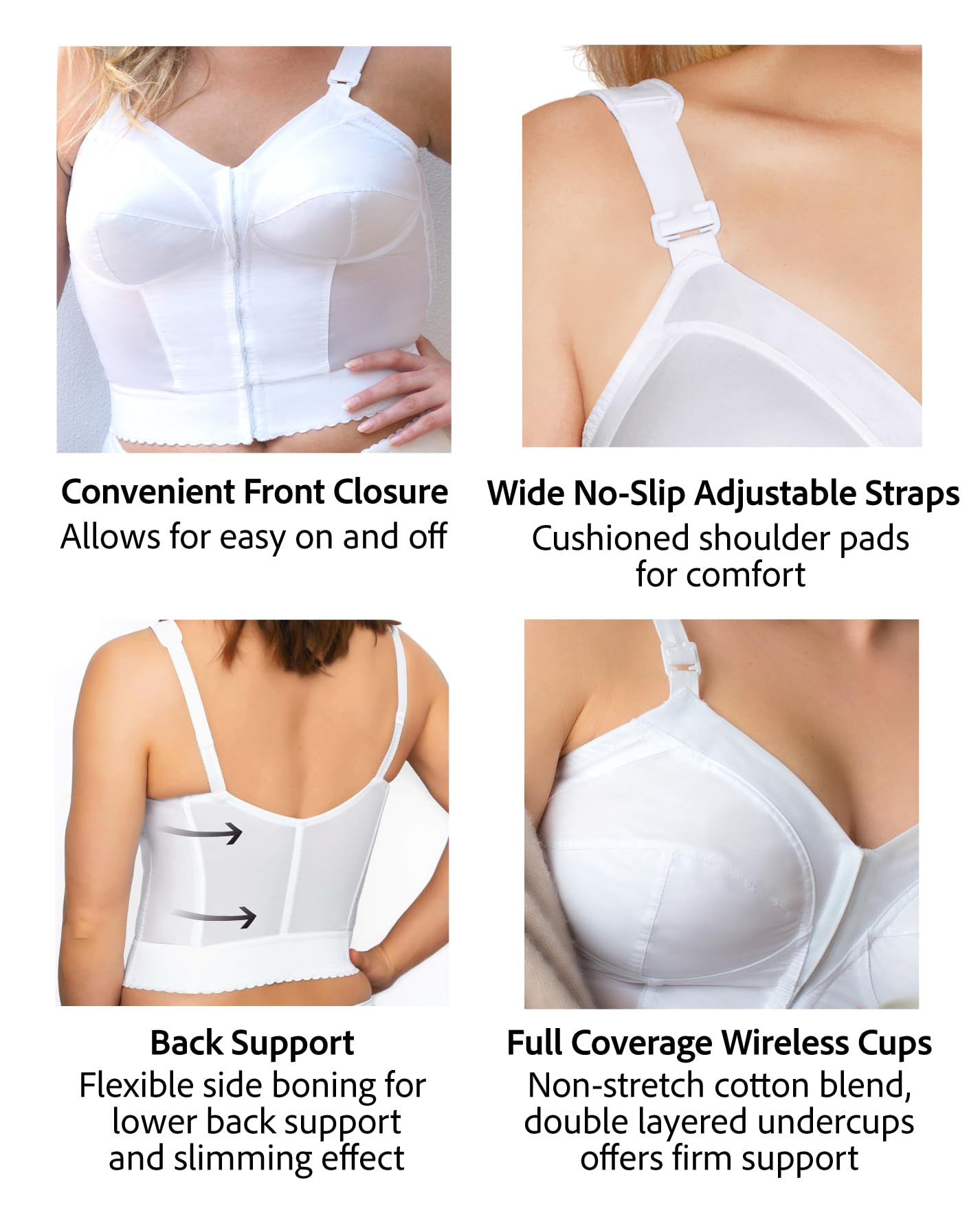 Exquisite Form womens Exquisite Form Fully Women's Front Close Longline Posture #5107530 Bra, Black, 46DD US