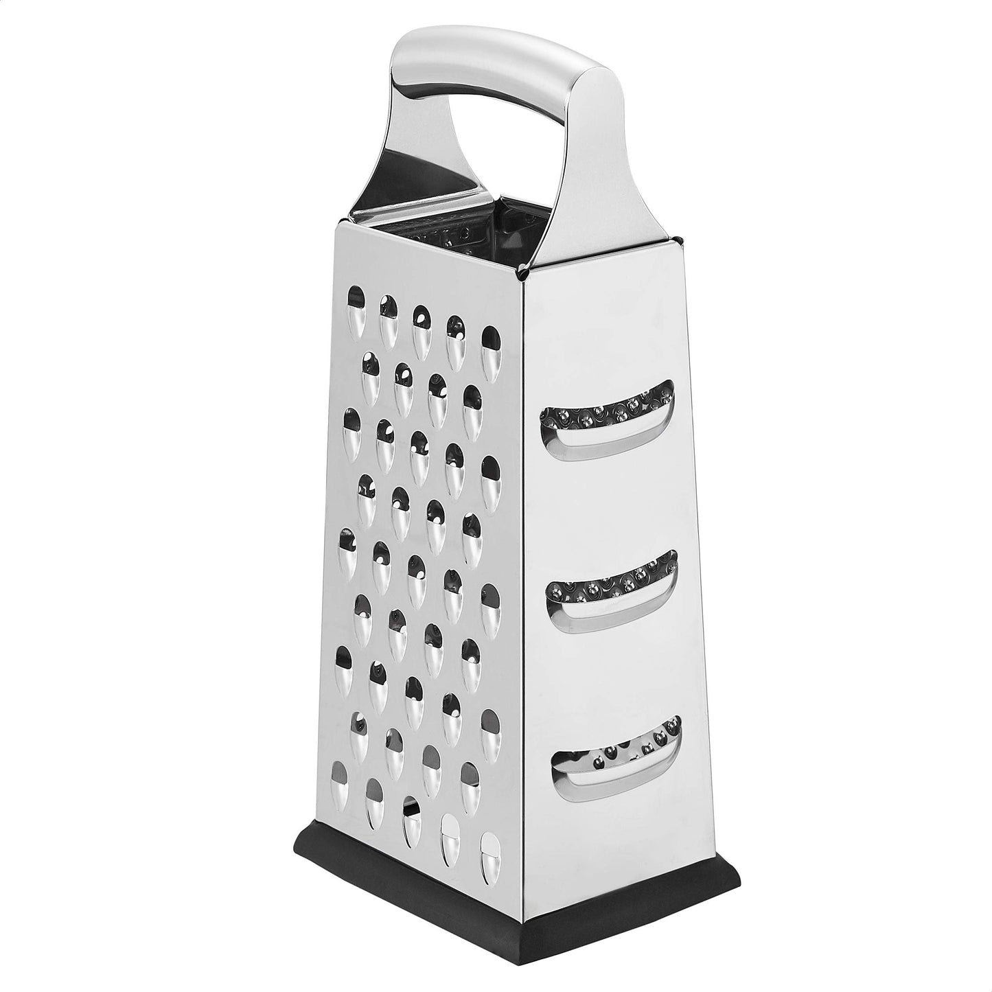 Amazon Basics Rectangular 4-Sided Box Cheese Grater, Stainless Steel, Zester, Non-Slip Base, Dishwasher-Safe, 9 inch, Black