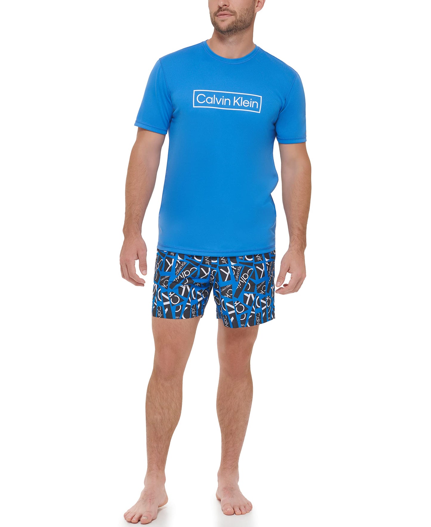 Calvin Klein Men's Standard Light Weight Quick Dry Short Sleeve 40+ UPF Protection Active Top, Blue Logo, Medium