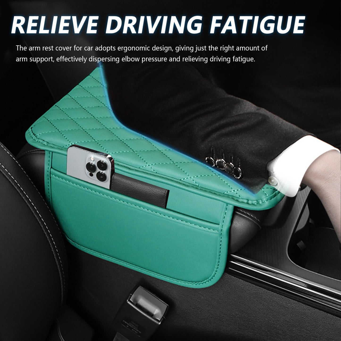 Upgraded Car Center Console Cover,Microfiber Leather Car Armrest Cover Cushion with 2 Storage Bags,Universal Car Armrest Storage Box Car Interior Accessories for Most Vehicles (Turquoise)