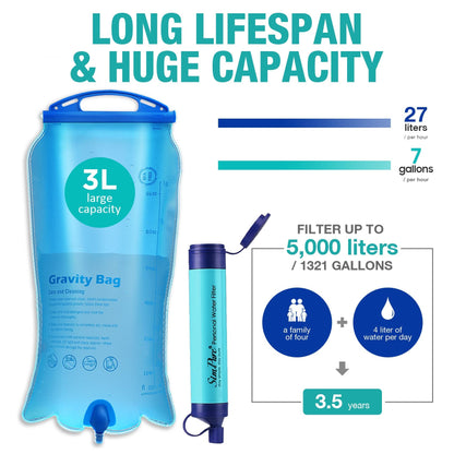 SimPure Gravity Water Filter, Portable Gravity-Fed Water Purifier with 3L Bag, Tree Strap, BPA Free Survival Gear and Equipment for Camping Hiking Emergency Preparedness