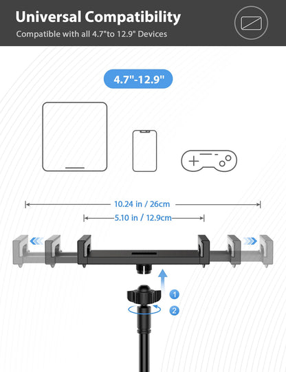 Tablet Stand Holder for Bed, Gooseneck Mount with Adjustable Flexible Arm Compatible with iPad Air Pro Mini, Samsung Tab, Nintendo Switch Kindle Other 4.7"-12.9" Device