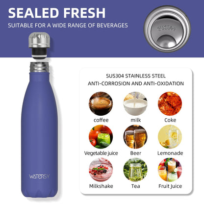 WATERSY Stainless Steel water bottles,17oz/500ml Insulated Water Bottles,Deep Blue metal water bottle Keeps Drink Cold and Hot,BPA Free kids water bottles for School,Gym,Travel,Sports