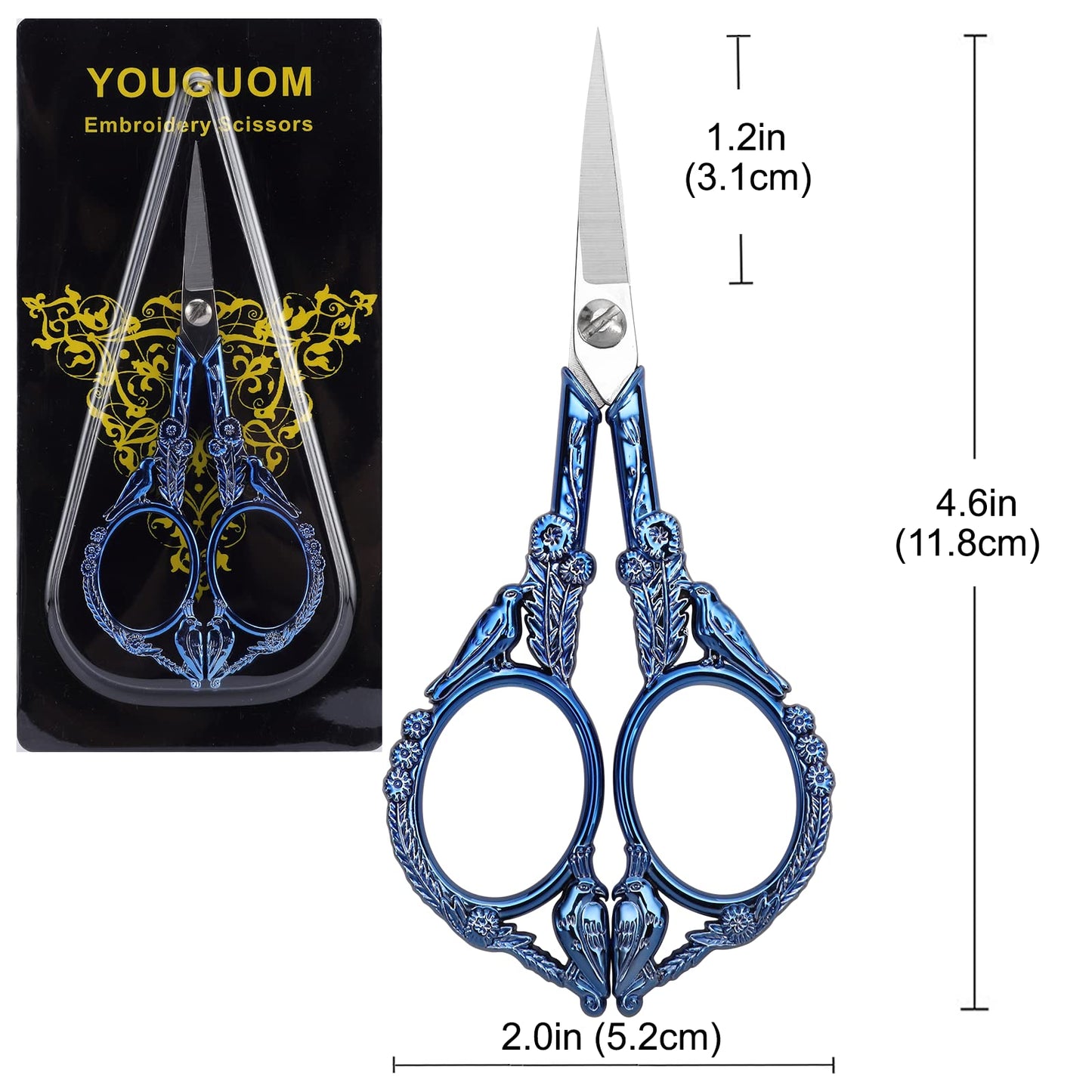 YOUGUOM Embroidery Scissors, Small Sharp Pointed Detail Shears for DIY Craft Needlework Yarn Sewing Cross Stitch Thread Cutting Handicraft Tool, 4.6in Blue Little Bird