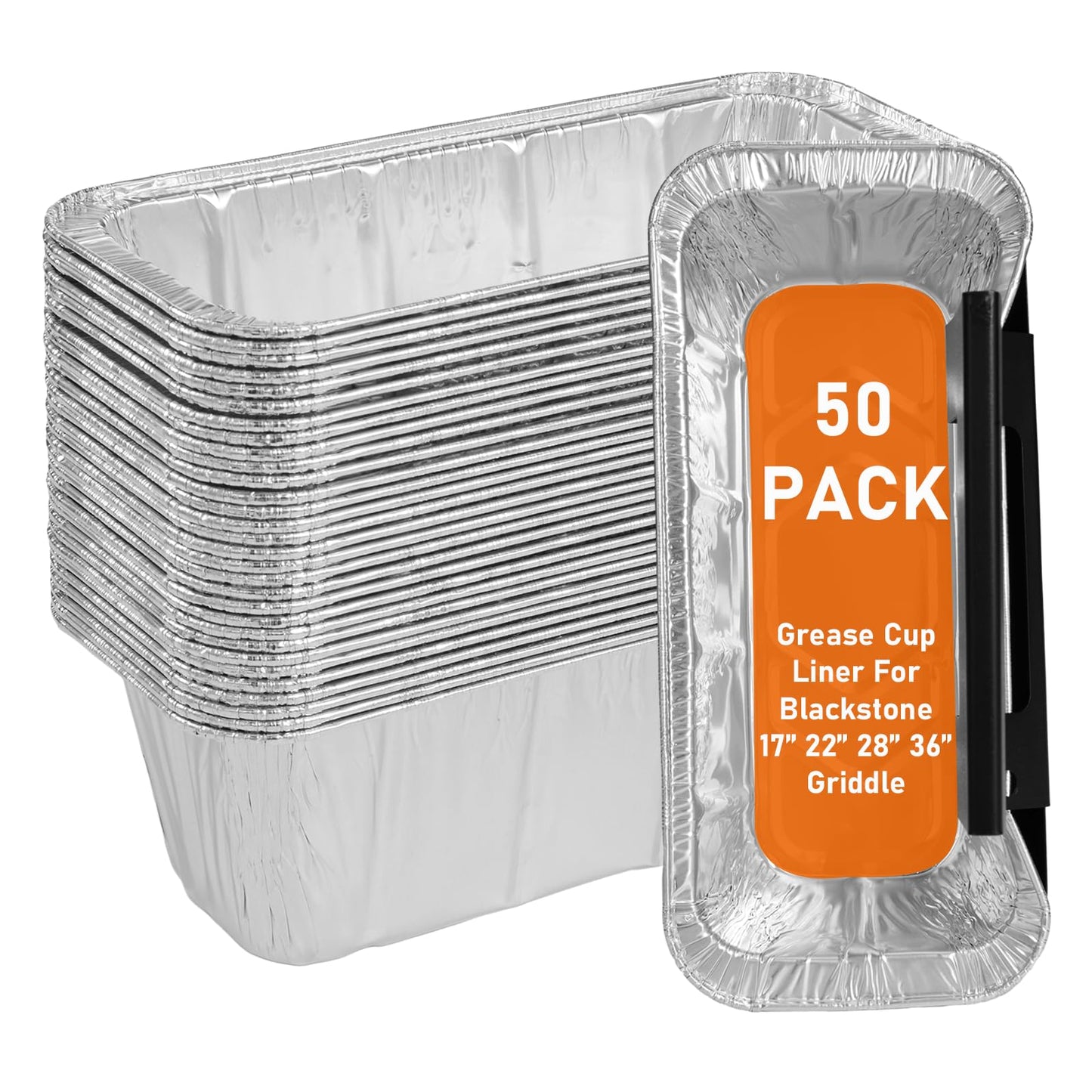 Whaleme 50-Pack Blackstone Griddle Accessories 5017 Grease Cup Liners, Aluminum Foil Drip Pan Grease Catcher Cup Liner for Blackstone 17, 22, 28, 36 Inch Griddle, Disposable Grill Grease Tray