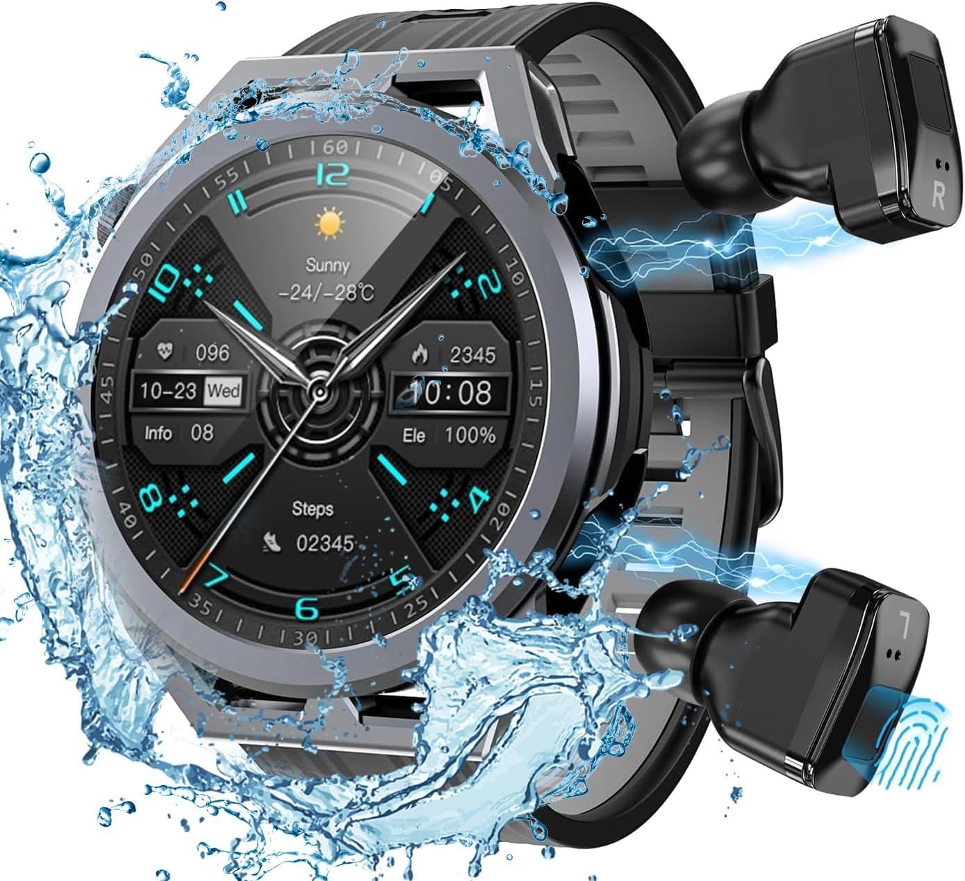 W@nyou Smart Watch with Earbuds, 1.53 inch Round Fitness Tracker, All-in-one Smartwatches with Heart Rate Blood Pressure Oxygen Sports TWS Music for Android iOS