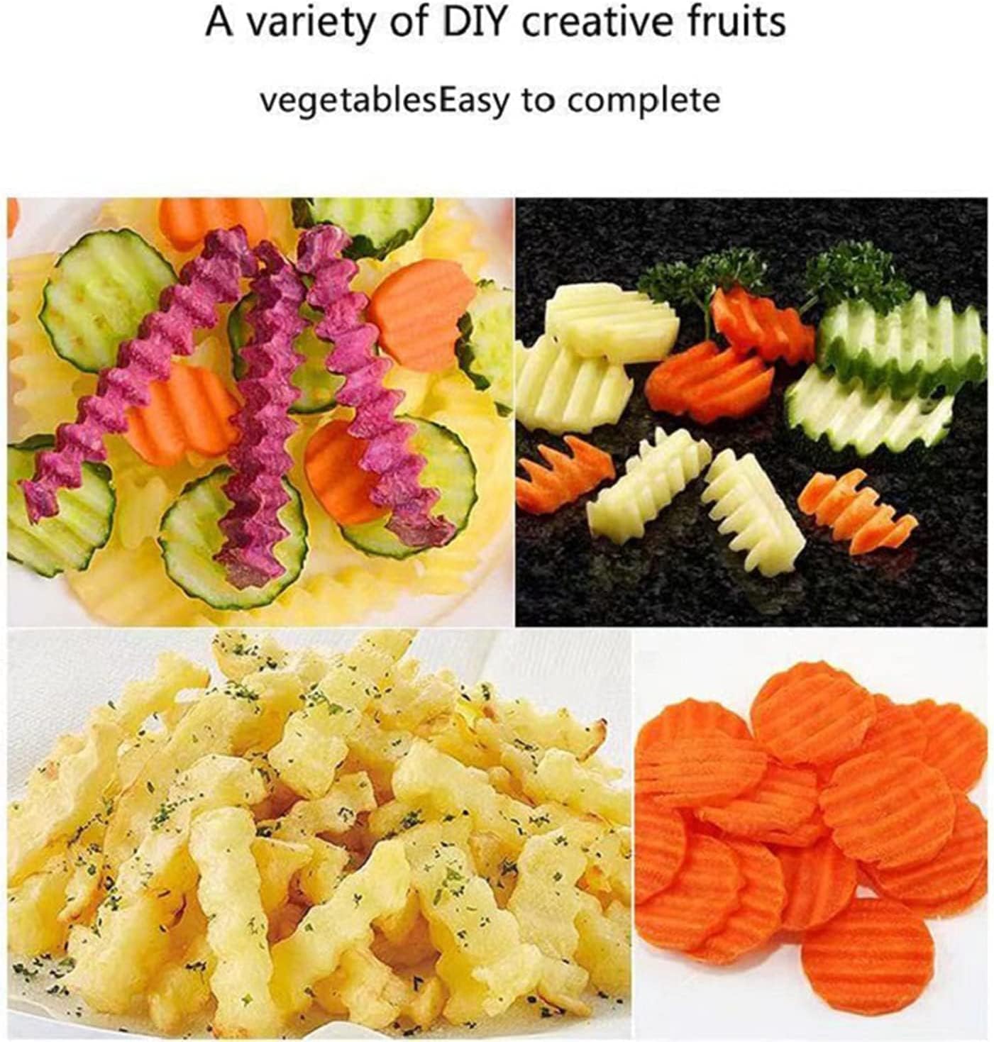 YukaBa Crinkle Potato Cutter 2.9" x 11.8" Stainless Steel Waves French Fries Slicer Handheld Chipper Chopper, Vegetable Salad Chopping Knife Home Kitchen Wavy Blade Cutting Tool, Black (1 Pack)