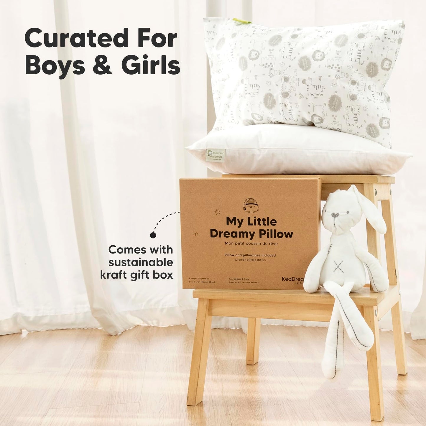 Toddler Pillow with Pillowcase - 13x18 My Little Dreamy Kids Travel Bed Pillows for Sleeping, Organic Cotton Small Pillowcase, Soft & Breathable, Machine Washable, Toddlers 2-5 Years Old (Soft White)