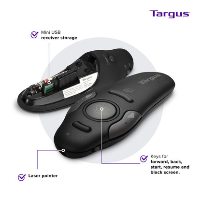 Targus Bluetooth Wireless Presentation Clicker Laser Pointer for Meetings and PowerPoint – Comes with USB Dongle, 50 Foot Range (AMP16US)