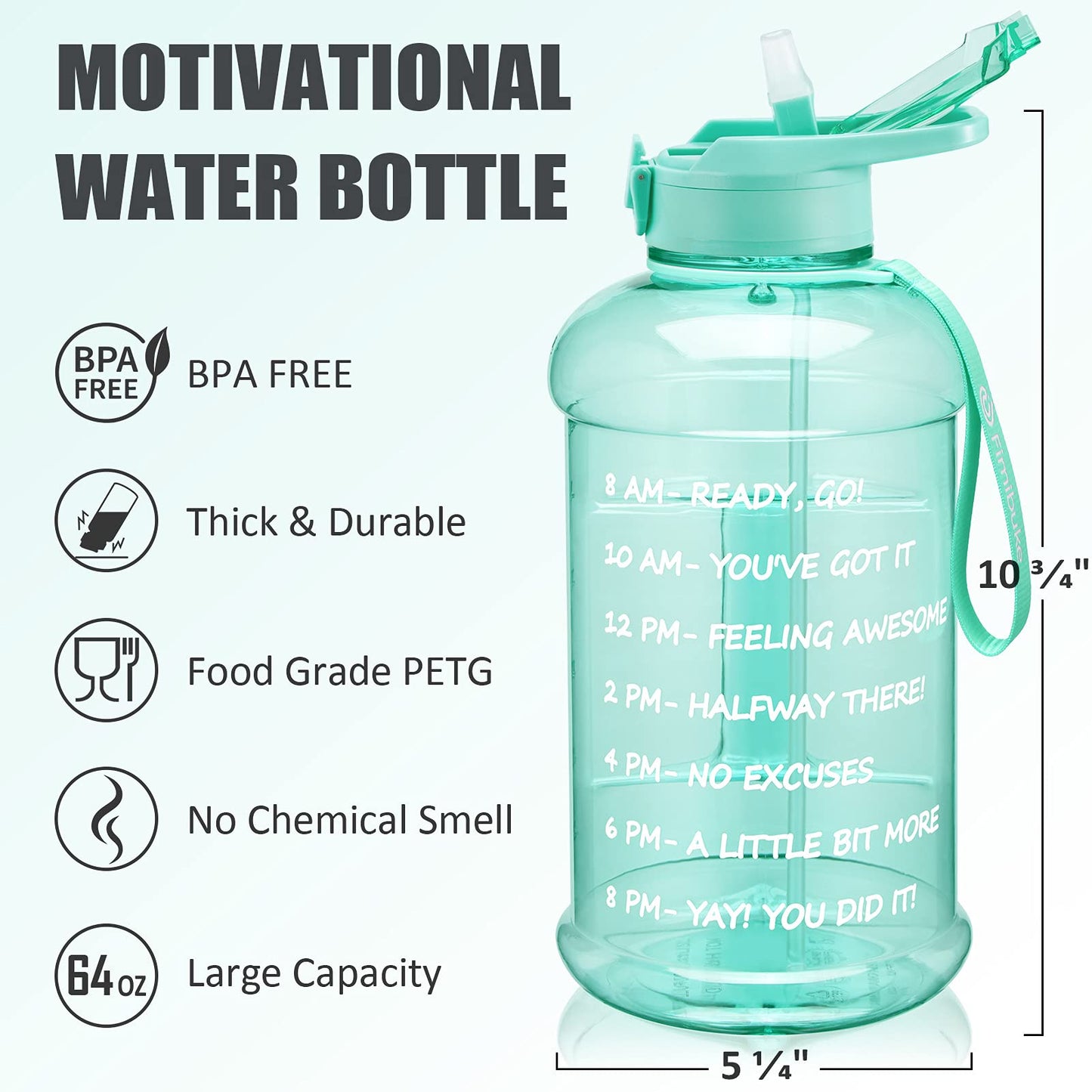 Fimibuke Half Gallon Water Bottle with Sleeve 64 OZ Water Bottle with Handle & Straw Leakproof Motivational Sports Gym Water Bottle with Time Marker Water Jug with Neoprene Holder - Floral Bloom