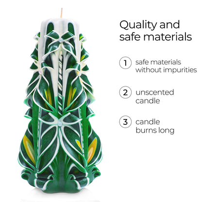 Carved Candles - Handmade Long Burning Decorative Luxury Candles - Unscented - Perfect for Home Decor, Birthdays, Romantic Occasions, Gifts for Women, Mother's Day Gift for Mom - Big Green