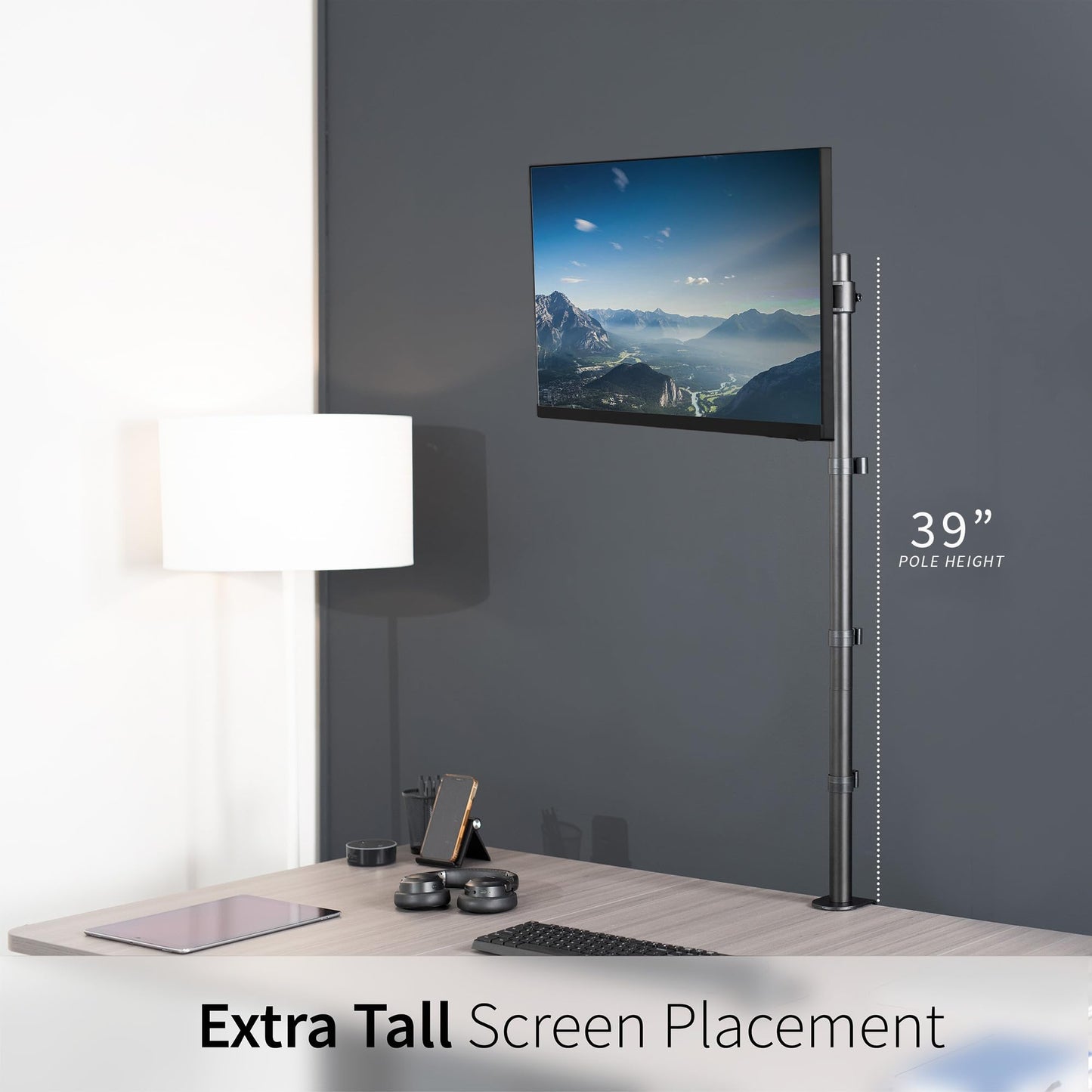 VIVO Extra Tall Single Monitor Desk Mount, 39 inch Pole VESA Stand for 13 to 32 inch Screens and up to 38 inch Ultrawides, Holds 22 lbs, Black, STAND-V011
