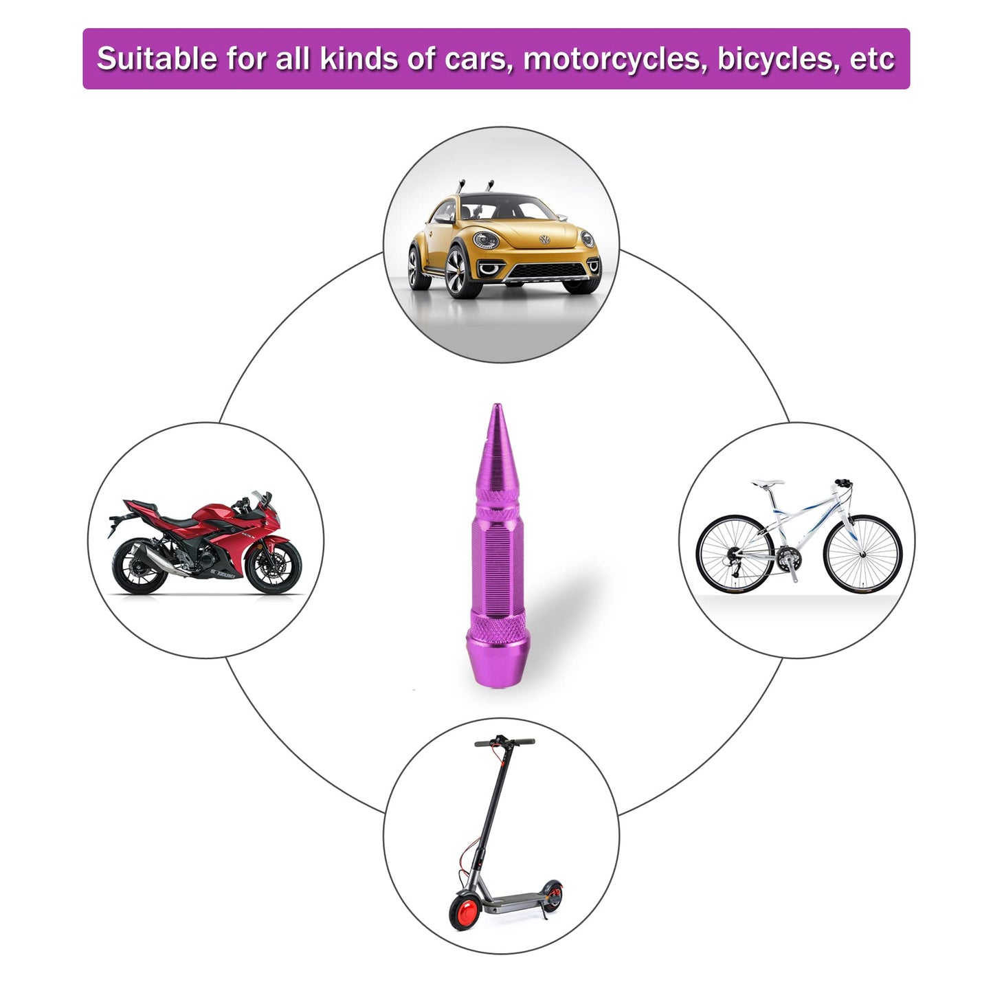 SINGARO 60mm Spiked Valve Caps, Aluminum Alloy Dustproof and Waterproof Tire Valve Stem Caps, Suitable for Cars, Trucks and Motorcycles (4PCS Purple)