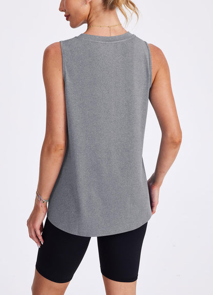 Workout Tops for Women Round Neck Tank Tops Yoga Shirts Athletic Running Tank Tops Sleeveless Gym Clothes Grey M