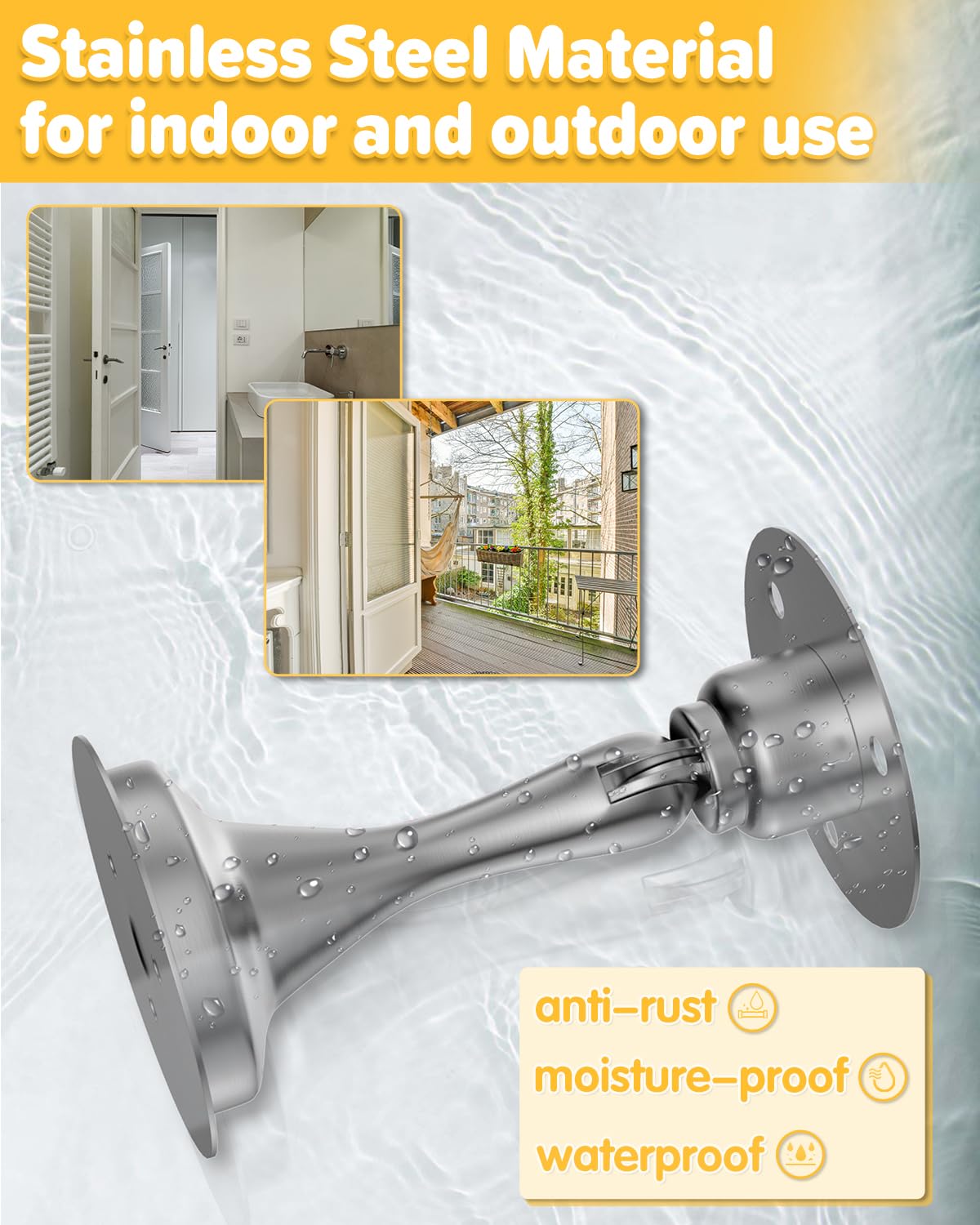 Door Stoppers Magnetic Door Catch - 2 Pack Stainless Steel Heavy Duty Door Holder Stops for Bottom Top of Door - Wall Floor Mounting No Drill 3M Adhesive & Screws Strong Magnet Keep Door Open(Silver)