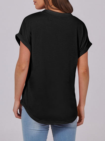 ANRABESS Womens Short Sleeve Henley Tops V Neck Dressy Casual Blouses Summer Trendy Tee Shirts 2025 Vacation Fashion Clothes Black XL