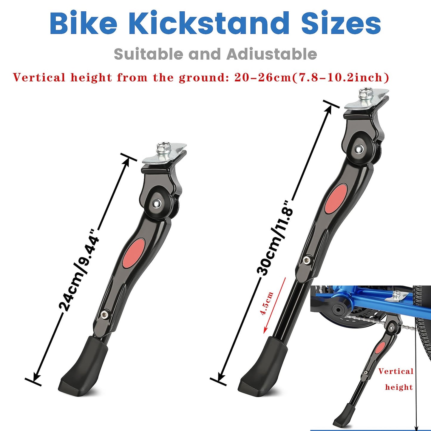 VECKUSON Kickstand for Kids Bike, Bicycle Kickstands Center Mount for 16 18 20 Inch Bicycles Adjustable Aluminum Alloy Kickstands for 16 18 20 inch Mountain Bike,Height for 20-26cm
