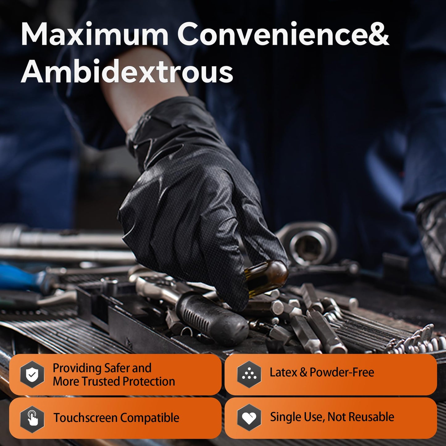 UYKKE 10mil Nitrile Gloves Thick,Industrial Disposable Gloves with Diamond Textured,Heavy Duty Mechanic Glove,Latex Free (100, Large)