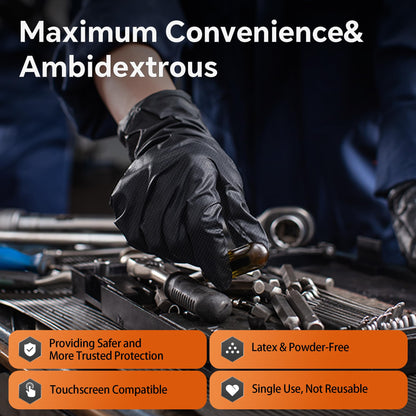 UYKKE 10mil Nitrile Gloves Thick,Industrial Disposable Gloves with Diamond Textured,Heavy Duty Mechanic Glove,Latex Free (100, Large)