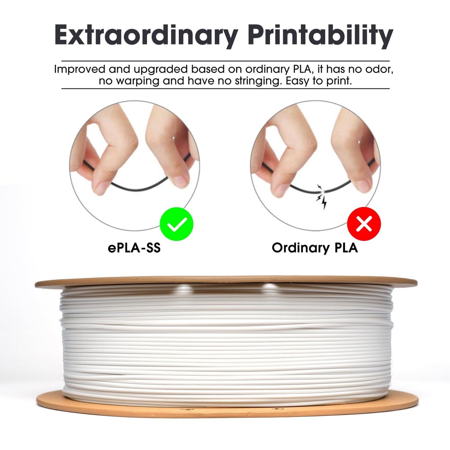 eSUN PLA Basic Filament 1.75mm, 3D Printer Filament High Speed PLA for Fast Printing, 1KG Spool (2.2 LBS) 3D Printing Filament for High Speed 3D Printers, White