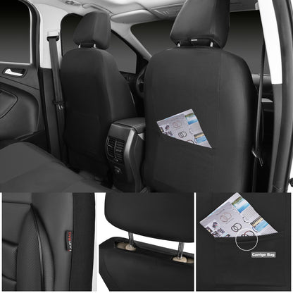 CAR PASS Leather Seat Covers Full Set Universal Water Resistant 3D Foam Back Support, Luxury Comfort Automotive 5 Seat Covers All Season Fit for SUV,Sedan,Van, Airbag Compatible Elegance(Pure Black)