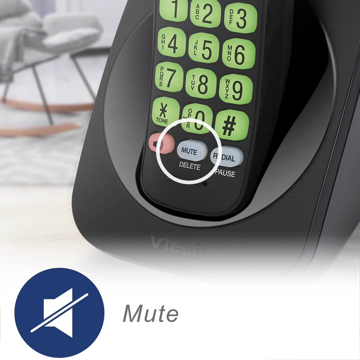 VTech Cordless Phone with DECT 6.0, Full-Duplex Speakerphone, Lighted Display, Backlit Keypad, Caller ID/Call Waiting, Volume Control, Hearing Aid Compatible, Wall Mount | VG131-11 (Black)