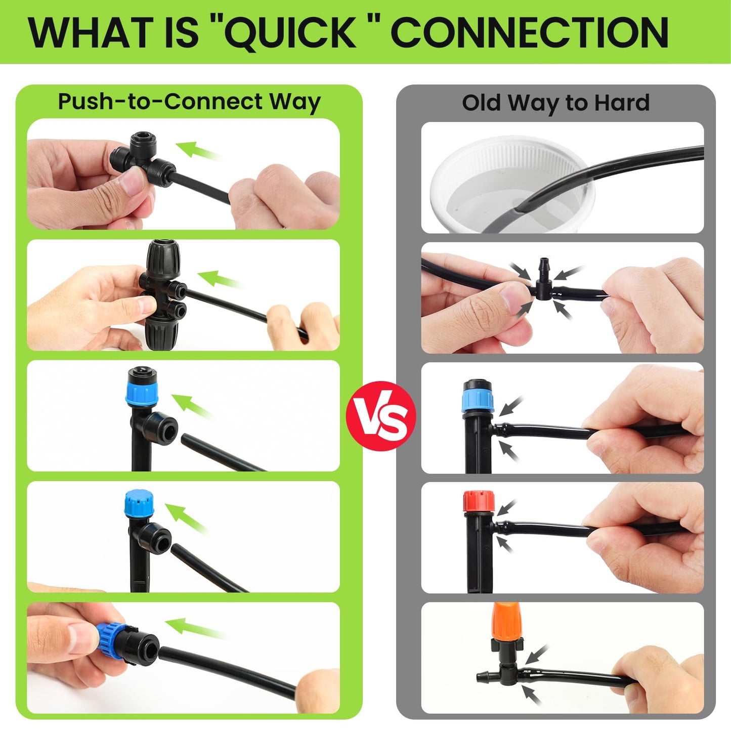 Bonviee Drip Irrigation System, 230FT Garden Watering System with Quick-to-Connect Fittings, Adjustable Drip Emitters, 1/4” & 5/16” Tubing, Drip Irrigation Kit for Raised Garden Beds, Greenhouse, Lawn