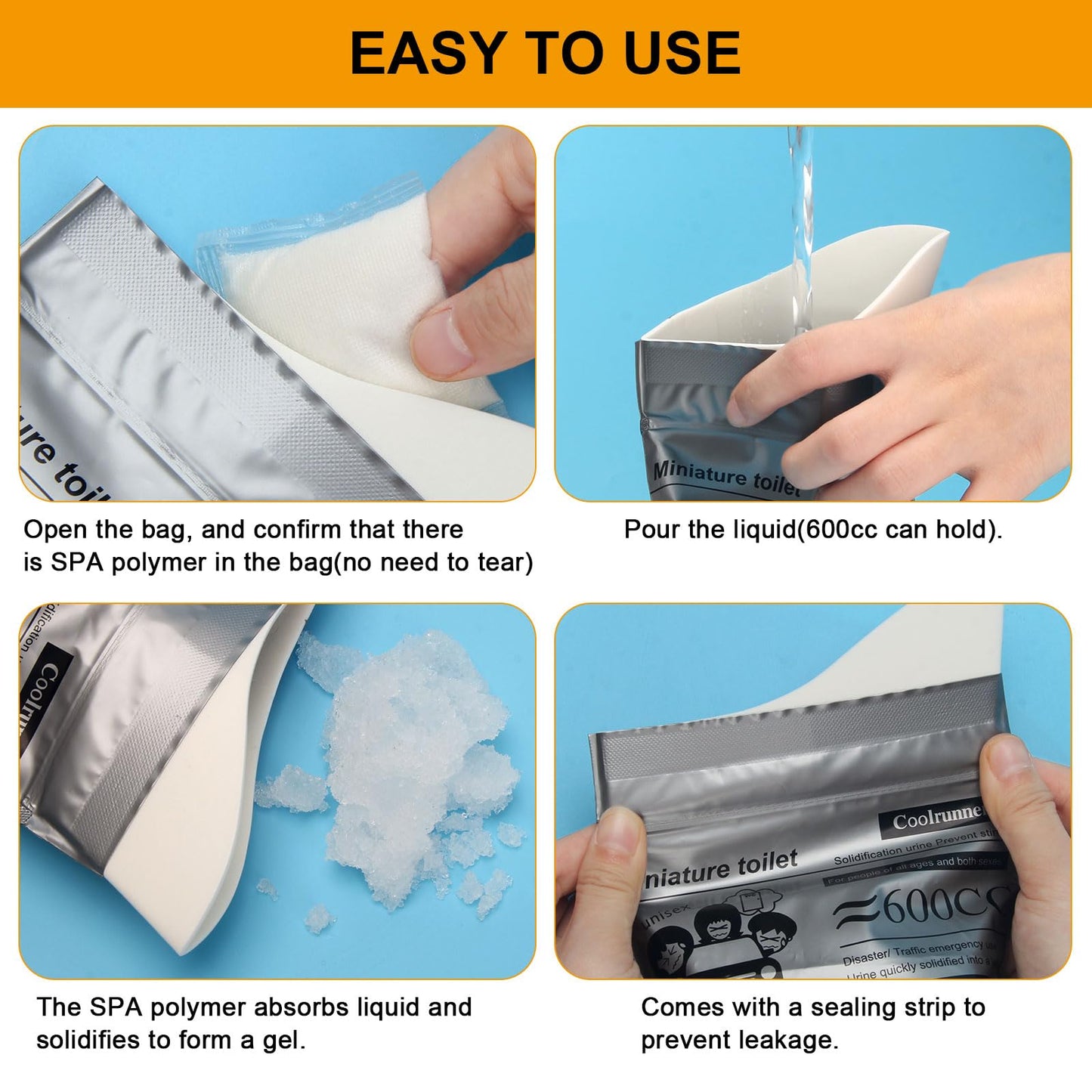 Coolrunner Disposable Urine Bags, Camping Pee Bags for Men Women, Disposable Urinals Vomit Bags for Travel Urinal Toilet Traffic Jam Emergency Portable Toilet for Kids, Patient (Grey-20p)