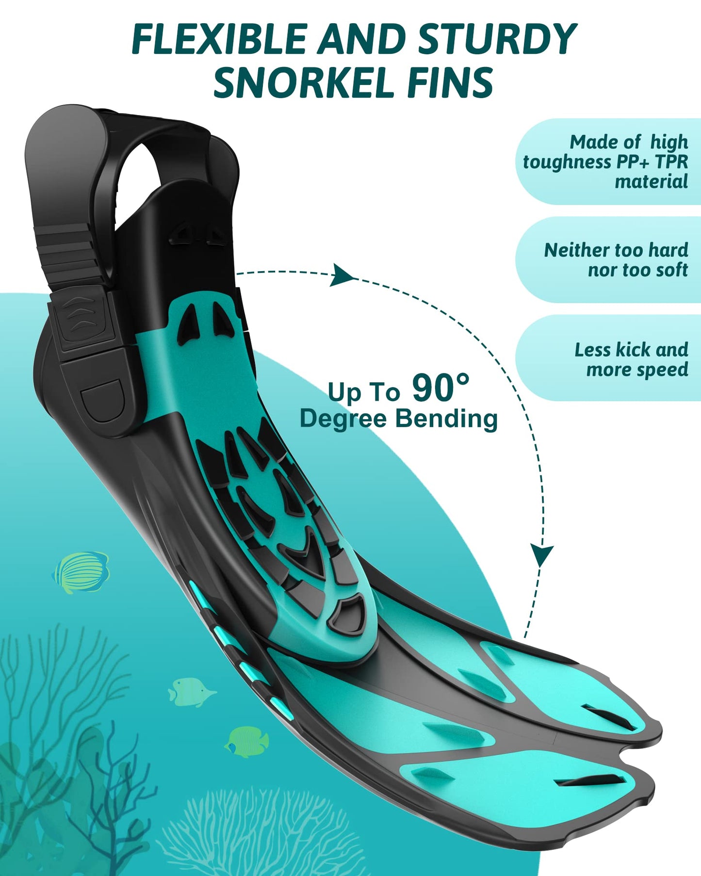 Viginsul Mask Fins Snorkeling Gear for Adults, Full Face Snorkel Mask & Adjustable Swim Fins Snorkel Set, Panoramic View Snorkel Mask Dry Top Anti-Fog Anti-Leak
