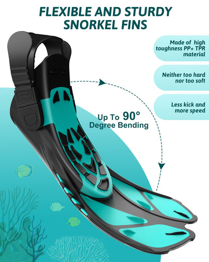 Viginsul Mask Fins Snorkeling Gear for Adults, Full Face Snorkel Mask & Adjustable Swim Fins Snorkel Set, Panoramic View Snorkel Mask Dry Top Anti-Fog Anti-Leak