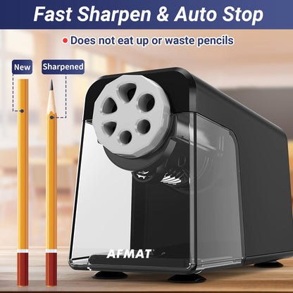 AFMAT Electric Pencil Sharpener Heavy Duty, 6 Holes, Auto Stop Pencil Sharpeners for School, Classroom Electric Sharpener for 6-11mm Pencils, 7000 Sharpening Times, Do not Eat up Colored Pencils, PSX1