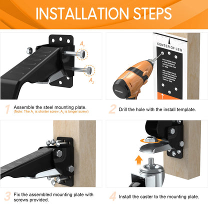 SOLEJAZZ Workbench Casters Wheels 660Lbs Retractable Casters Set of 4 Heavy Duty Side Mount Caster Rollers 2.5" Stepdown Castor Wheels for Bench Machinery Work Table with Installation Template, 4 Pack