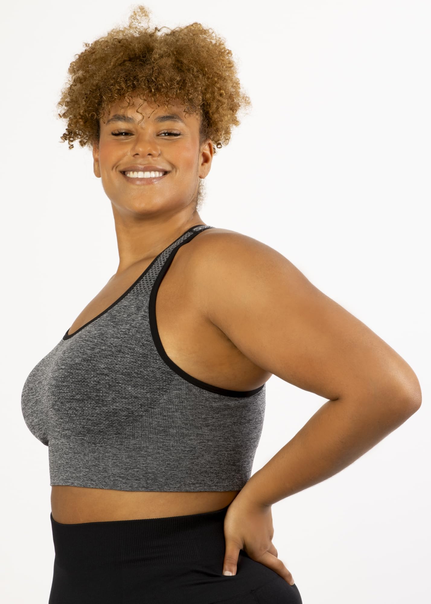 Under Control Plus Size Sports Bras for Women High Support Seamless Racerback Padded White/Black Sports Bra Yoga Workout Bras (as1, Cup_Band, 3X, 48, Marl Grey)