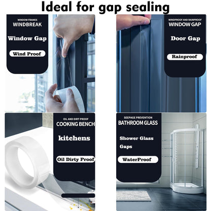 Transparent Window Weather Sealing Tape 2 Inch x 33 FT Weather Stripping Residue-Free Clear Window Insulation Tape for Doors Windows and Shower Glass Gaps