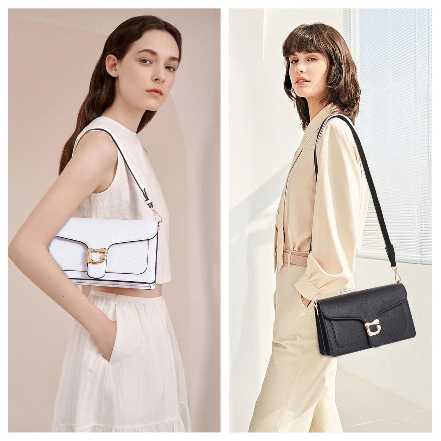 Travistar Women's Faux Leather Satchel Handbag, Small Crossbody Purse with 2 Straps, White (F195-white)