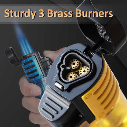 Zoocura Torch Lighter 2 Pack Triple Jet Flame Butane Torch Lighters Refillable Butane Gas Lighters Windproof Adjustable 3 Flame Lighter for Christmas (Without Gas)
