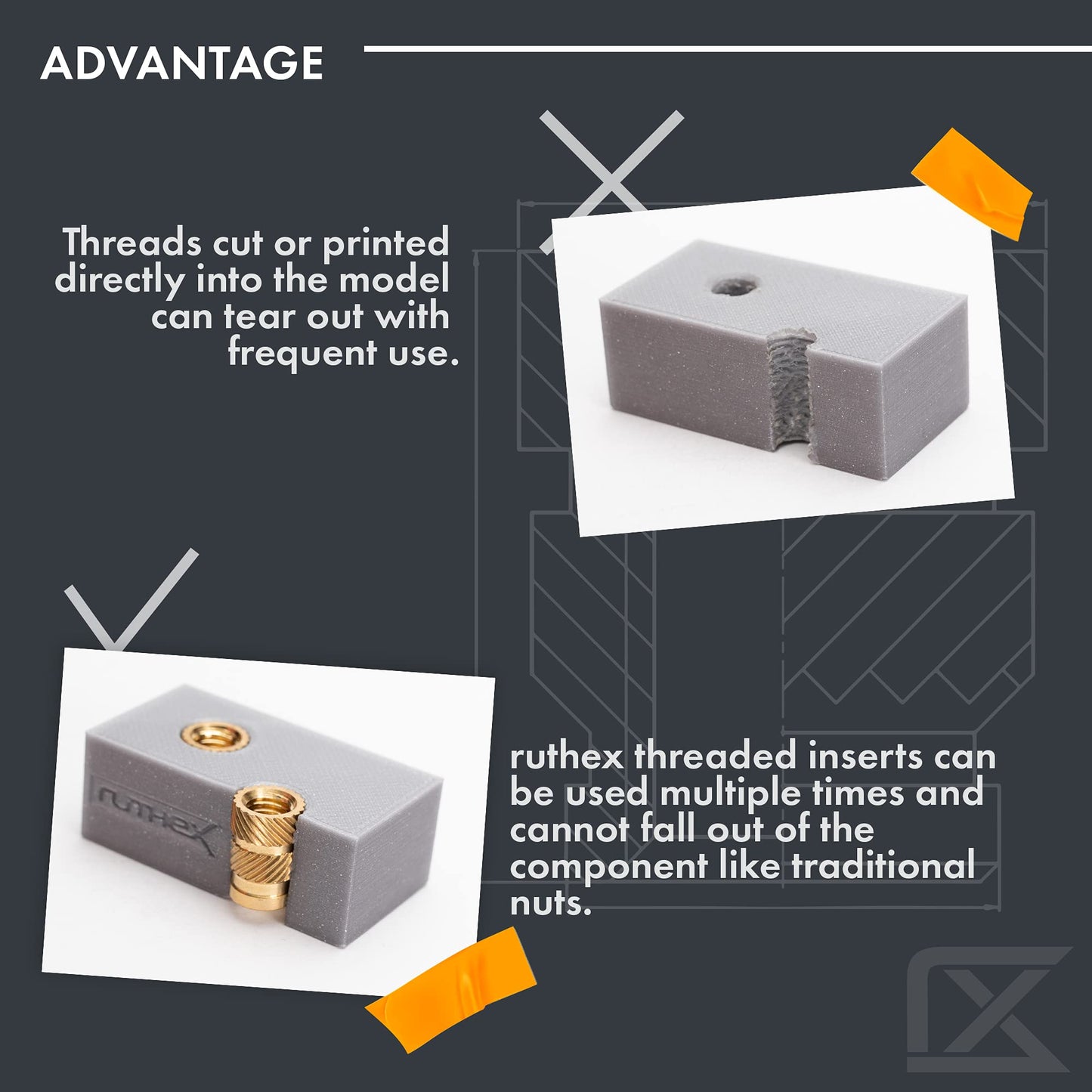 ruthex M3 Threaded Inserts - 100 Pieces RX-M3x5.7 Brass Heat Set Insert for Plastic Parts - Metric knurled Nuts - Insert by Heat into 3D Printing Components